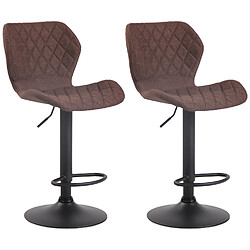 Decoshop26 Lot de 2 tabourets de bar avec coutures décoratives en forme de losanges en tissu marron et métal noir 10_0004119