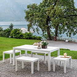 Alter Set d'extérieur avec 1 table rectangulaire 4 bancs, Made in Italy, couleur blanche