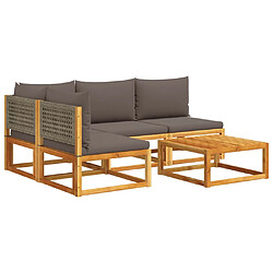 vidaXL Salon de jardin avec coussins 5 pcs Bois d'acacia solide