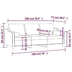 vidaXL Canapé 3 places avec oreillers décoratifs taupe 180 cm tissu pas cher