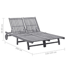 vidaXL Chaise longue de jardin 2 places avec coussin Gris Acacia pas cher