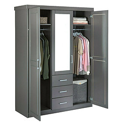 Pegane Armoire avec 3 portes coloris gris en Pin massif - largeur 140 x profondeur 55 x hauteur 190 cm