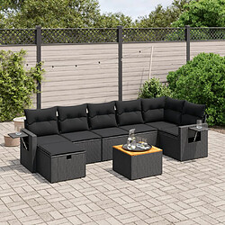 vidaXL Salon de jardin 8 pcs avec coussins noir résine tressée