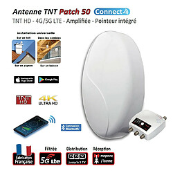 Antenne TV TNT extérieure blanc UHF Elap Patch 50 HD Connect 4G 5G LTE 700 3 sorties, alimentation amplificateur intégré gain 50 dB