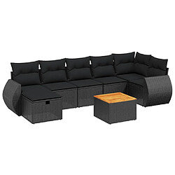 vidaXL Salon de jardin 8 pcs avec coussins noir résine tressée