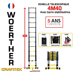 Echelle télescopique Woerther 4m40 - Avec housse, sac porte outils et roulettes - Gamme Grafitek - Qualité supérieur - Garantie 5 ans 