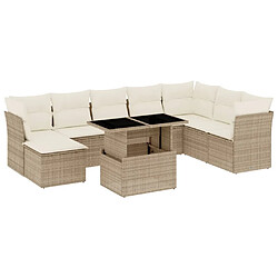 vidaXL Salon de jardin avec coussins 9 pcs beige résine tressée