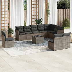 vidaXL Salon de jardin 11 pcs avec coussins gris résine tressée 