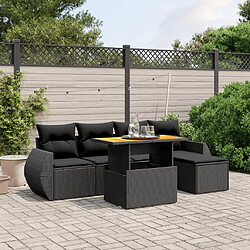 vidaXL Salon de jardin 6 pcs avec coussins noir résine tressée 