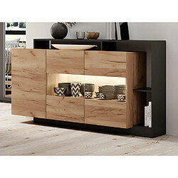 Vente-Unique Buffet 3 portes et 3 niches avec LEDs - Coloris : Naturel et anthracite - IDESIA