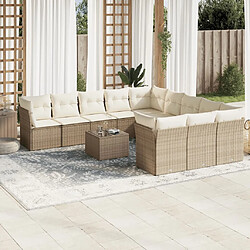 vidaXL Salon de jardin avec coussins 12 pcs beige résine tressée