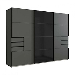 Inside 75 Armoire GRANA 3 portes coulissantes 6 tiroirs coloris graphite porte centrale verre noir