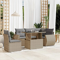 vidaXL Salon de jardin avec coussins 6 pcs beige résine tressée 