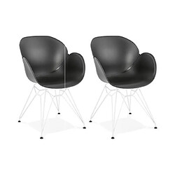 Mes Lot de 2 fauteuils design noir piétement métal blanc - UMILA