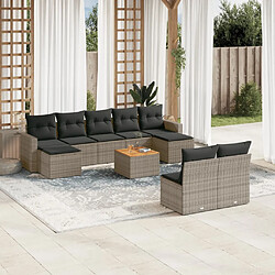 vidaXL Salon de jardin avec coussins 10 pcs gris résine tressée