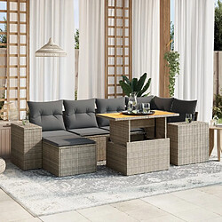 vidaXL Salon de jardin avec coussins 7 pcs gris résine tressée