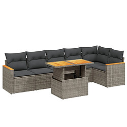 vidaXL Salon de jardin avec coussins 7 pcs gris résine tressée