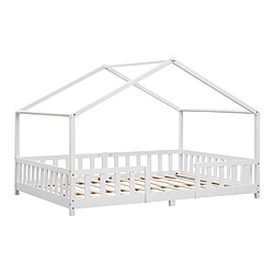 Acheter Lit d'Enfant Forme Maison avec Grille de Protection Treviolo 200 x 140 cm Blanc Mat Laqué [en.casa]