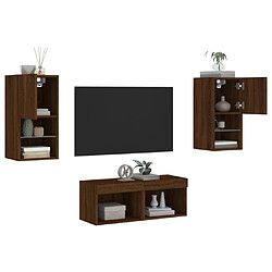 Maison Chic Lot de 4 Meuble TV muraux, Banc TV avec lumières LED pour salon, Meuble de rangement chêne marron -GKD76787