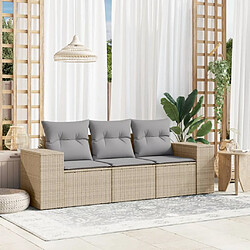 vidaXL Salon de jardin avec coussins 3 pcs beige résine tressée 