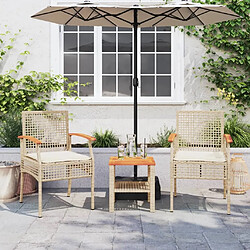 Avis Maison Chic Ensemble de bistro 3 pcs coussins,Table + chaises + coussins de jardin beige résine tressée acacia -GKD881180