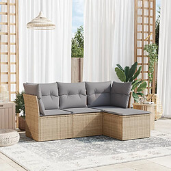 vidaXL Salon de jardin avec coussins 4 pcs beige résine tressée 