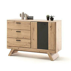 Pegane Buffet coloris chêne avec 1 porte et 3 tiroirs - Longueur 118 x Hauteur 84 x Profondeur 44 cm