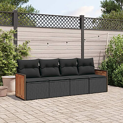 vidaXL Salon de jardin 4 pcs avec coussins noir résine tressée 