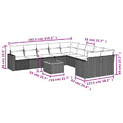 Acheter vidaXL Salon de jardin 11 pcs avec coussins gris résine tressée