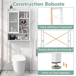 Helloshop26 Meuble wc au-dessus de toilettes avec porte vitrée coulissante meuble de rangement industriel cadre en métal étagères réglables 170 cm blanc 20_0004921