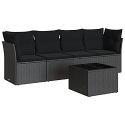 vidaXL Salon de jardin 5 pcs avec coussins noir résine tressée