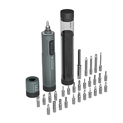 Justgreenbox Tournevis électrique de 6,3 mm, puissance de sécurité, tournevis au lithium à 3 vitesses, lumières LED compactes et rechargeables, avec 29 embouts et tube de maintien d'embouts, Gris