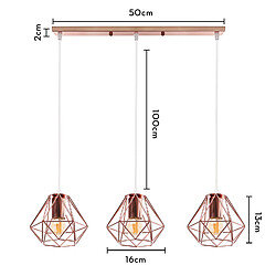 Stoex Suspension Luminaire D'Intérieur Vintage Or Rose Suspension Lustre Fer Métallique Plafonnier Rétro À 3 Lumières, Pour Bureau, Salle À Manger pas cher