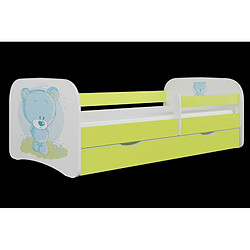 Lit Babydreams nounours bleu vert avec un tiroir sans matelas 140/70