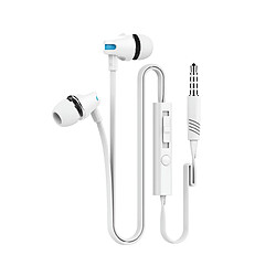 LUUCOZK Écouteurs intra-auriculaires à fil plat Jv23 3,5 mm stéréo avec micro - Blanc