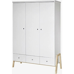 Schardt Armoire bébé 3 portes laqué blanc et pieds hêtre Holly Nature L 127 x H 192 x P 53 cm 