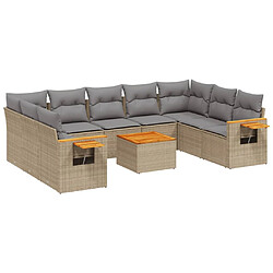 vidaXL Salon de jardin avec coussins 10 pcs beige résine tressée