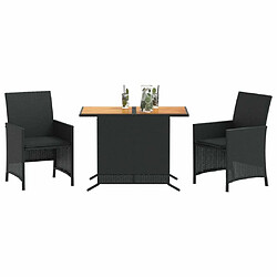 Avis Maison Chic Ensemble de bistro 3 pcs avec coussins,Table + chaises + coussins de jardin noir résine tressée -GKD103495