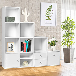 Idmarket Meuble de rangement en escalier LIAM 4 niveaux bois blanc avec porte et tiroirs