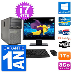 PC Tour Dell 7020 Ecran 22" Intel i7-4770 RAM 8Go Disque 1To Windows 10 Wifi - Occasion