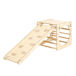 KateHaa Activity Cube en bois avec mur d'escalade aux couleurs naturelles | Structure / Cadre d'escalade d'intérieur pour enfants | Jouets Montessori 