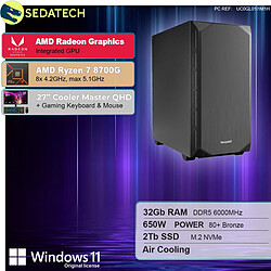 Sedatech Pack PC Gamer Silent Silent • AMD Ryzen 7 8700G • Radeon Vega • 32Go DDR5 • 2To SSD M.2 • Windows 11 • Moniteur 27"