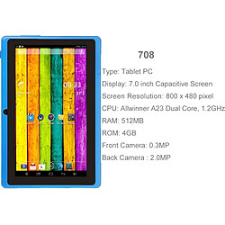 Wewoo Tablette Tactile bleu 7 pouces Tactile, 512 Mo + 4 Go, Android 4.2.2, 360 degrés rotation du menu, Allwinner A33 Quad-core, Bluetooth, WiFi