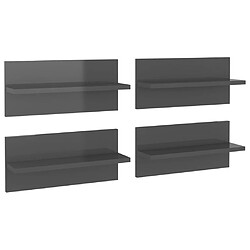 vidaXL Étagères murales 4 pcs gris brillant bois d'ingénierie