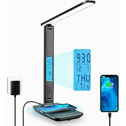 Vendos85 Lampe de Bureau LED avec Chargeur Sans Fil et USB noir