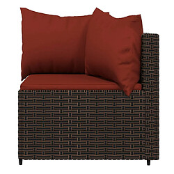 Acheter vidaXL Salon de jardin 3 pcs avec coussins marron résine tressée