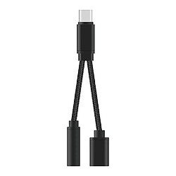 Double Adaptateur cable diviseur Type C prise jack 3.5mm chargeur USB-C Noir pour téléphone smartphone - Visiodirect - 