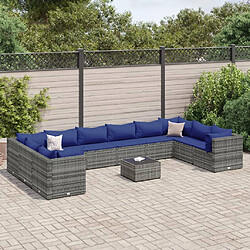 vidaXL Salon de jardin 11 pcs avec coussins Gris Résine tressée