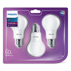 Philips Lot de 3 ampoules LED standard dépolie 8-60W E27 