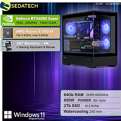 Sedatech Pack PC Gamer Pro V360 • AMD Ryzen 9 9900X • RTX4080 Super • 64Go DDR5 • 2To SSD M.2 • Windows 11 • Moniteur 28''